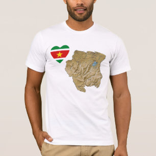 Corazón de bandera de Surinam y camiseta de mapa