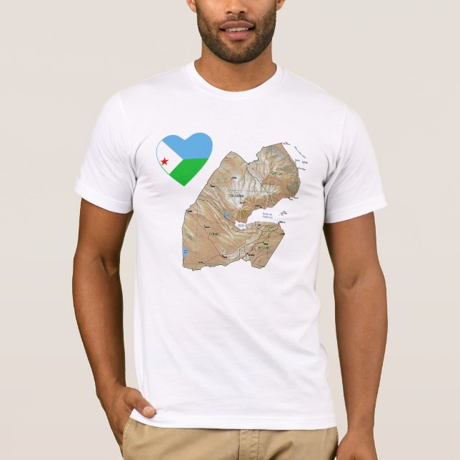 Corazón de bandera de Yibuti y mapa de camisetas (Anverso)