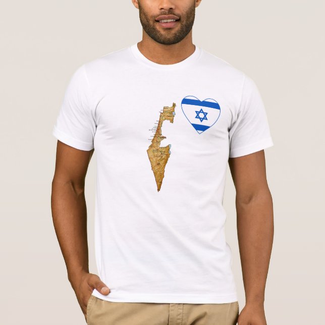 Corazón de bandera israelí y camiseta de mapa (Anverso)