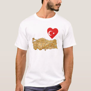 Corazón de bandera turca y camiseta de mapa