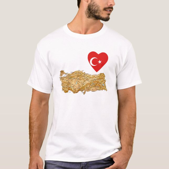 Corazón de bandera turca y camiseta de mapa (Anverso)