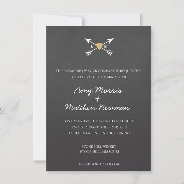 Corazón de cartón + Flechas | Invitaciones de boda (Anverso)