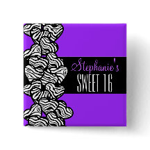 Corazón de cebra morada dulce 16 botón de cumpleañ