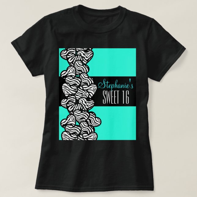 Corazón de cebra turquesa dulce 16 camiseta de cum (Diseño del anverso)