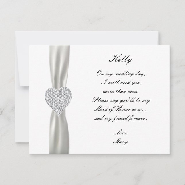 Corazón de Diamante Boda Blanca Tarjeta de Dama de (Anverso)