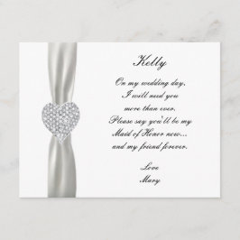Corazón de Diamante Boda Blanca Tarjeta de Dama de