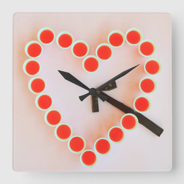 corazón de gafas en reloj de pared cuadrado (Anverso)