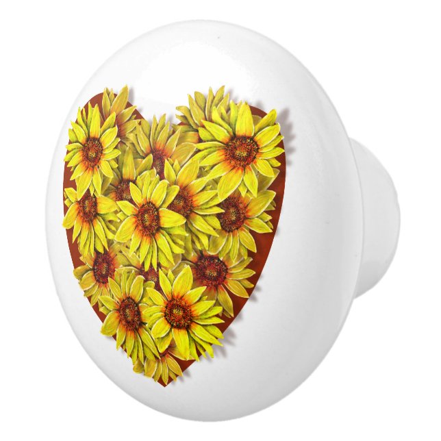 Corazón de girasol cerámico tirador / perilla (Derecha)