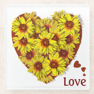 Corazón de girasol de vidrio posavasos
