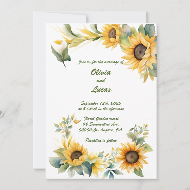 Corazón de girasol: Invitación a la boda personali (Anverso)