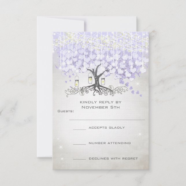 Corazón de hoja de lavanda radiante boda RSVP (Anverso)