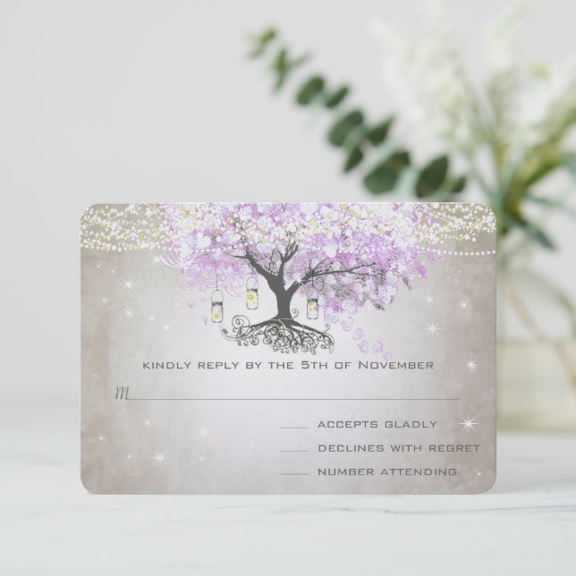Corazón de Hoja de Lavanda Radiante RSVP de Boda (Anverso de pie)