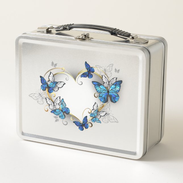 Corazón de joyas con mariposas Morfo (Anverso)