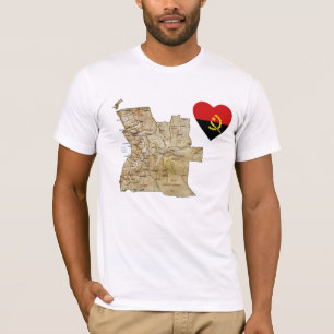 Corazón de la bandera de Angola y mapa de camiseta