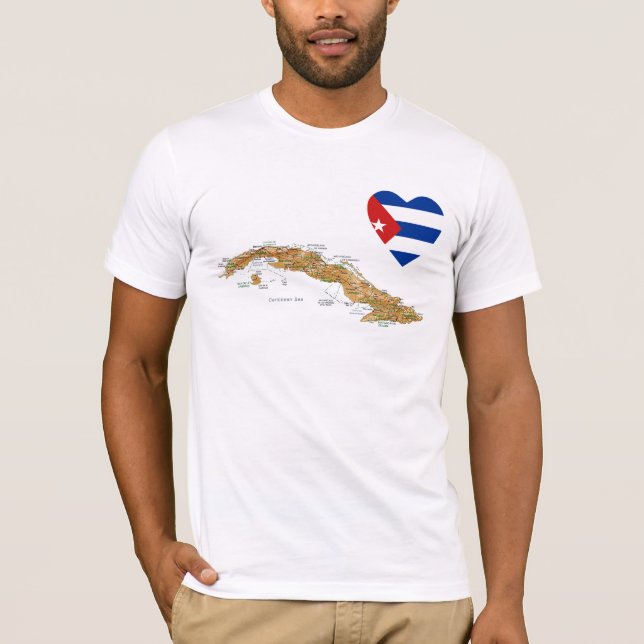 Corazón de la bandera de Cuba + Camiseta del mapa (Anverso)