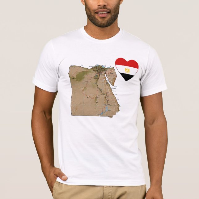 Corazón de la bandera de Egipto y camiseta de mapa (Anverso)