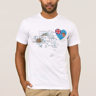 Corazón de la bandera de Fiji y camiseta del mapa