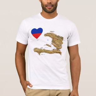 Corazón de la bandera de Haití y camiseta del mapa