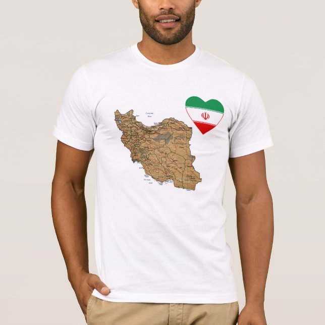 Corazón de la bandera de Irán y camiseta del mapa (Anverso)