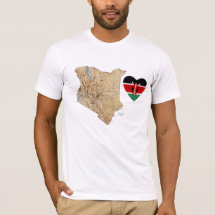 Corazón de la bandera de Kenia y camiseta del mapa