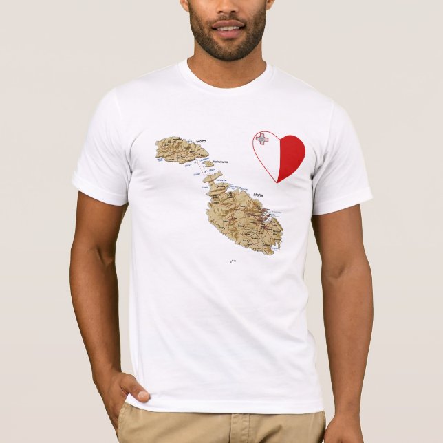 Corazón de la bandera de Malta y camiseta del mapa (Anverso)