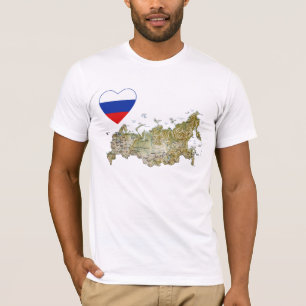 Corazón de la bandera de Rusia y camiseta del mapa
