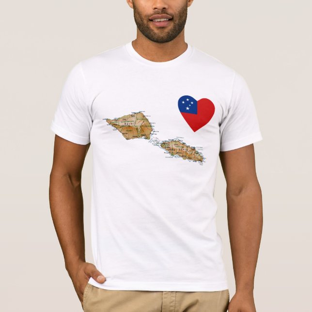 Corazón de la bandera de Samoa y camiseta del mapa (Anverso)