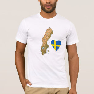 Corazón de la bandera de Suecia y camiseta del