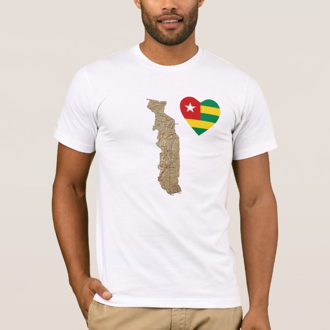 Corazón de la bandera de Togo y camiseta del mapa (Anverso)