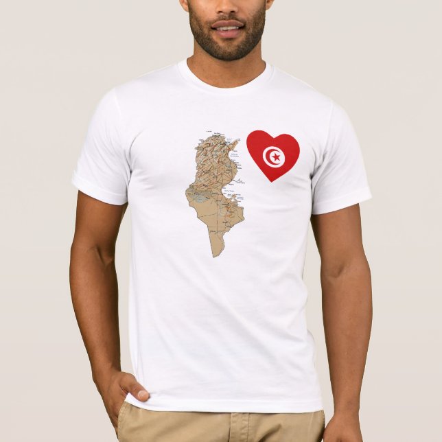 Corazón de la bandera de Túnez y camiseta del mapa (Anverso)