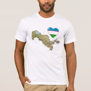 Corazón de la bandera de Uzbekistán y camiseta d