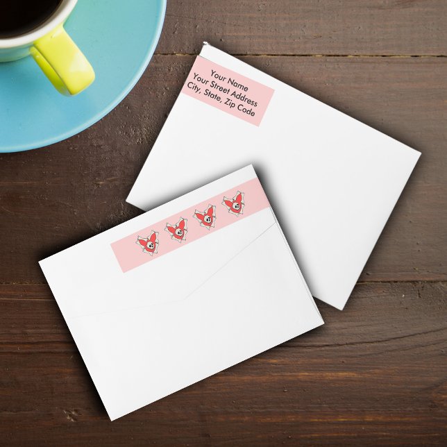 Corazón de los huesos Calavera Gótico amor (Bright Red hearts circled with bones and skull on pink Valentine wrap around return address labels.)