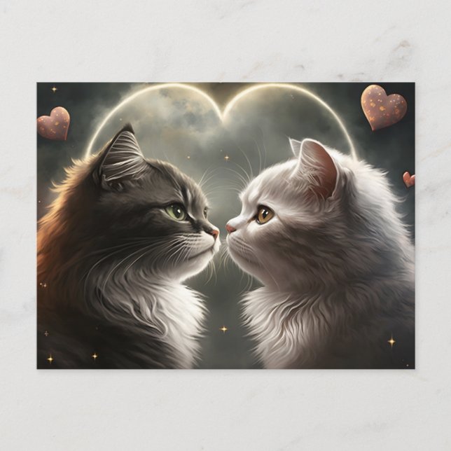 Corazón de luna de miel gatos San Valentín postal (Anverso)
