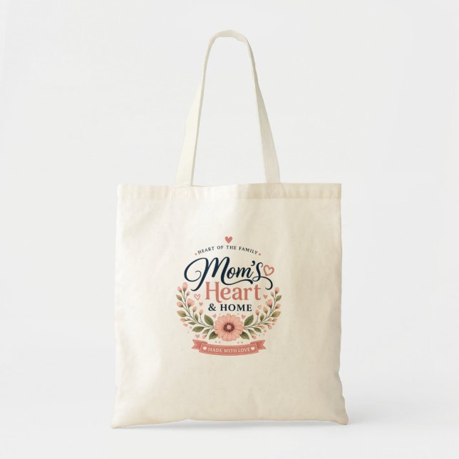 Corazón de Mamá y Hogar | Elegante Bolso Tote Flor (Frente)