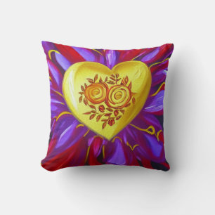 Corazón de oro con Cojín decorativo de Rosas
