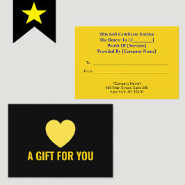 Corazón de oro elegante, certificado de regalo neg