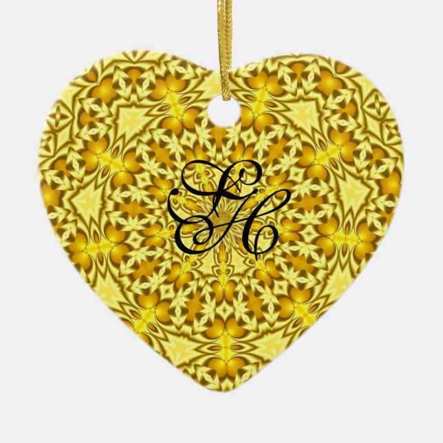 CORAZÓN DE ORO ~ Ornamento cardíaco monograma (Frente)