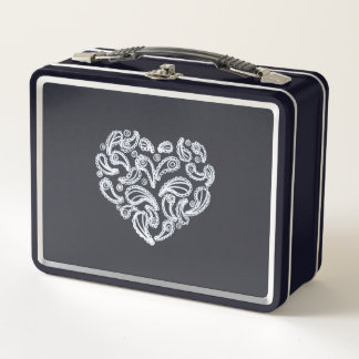 Corazón de paisley blanco en cajas de almuerzo neg