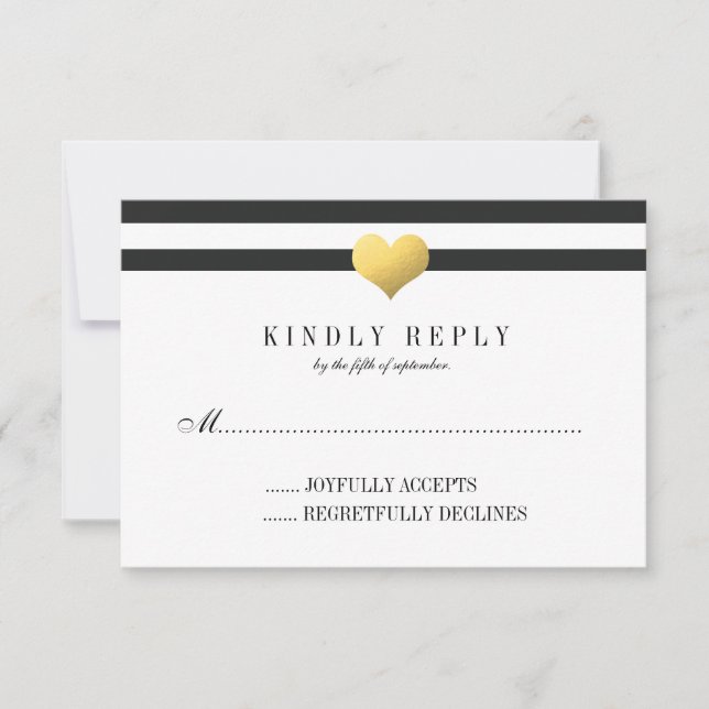 Corazón de Relieve metalizado dorado + Rayas RSVP (Anverso)