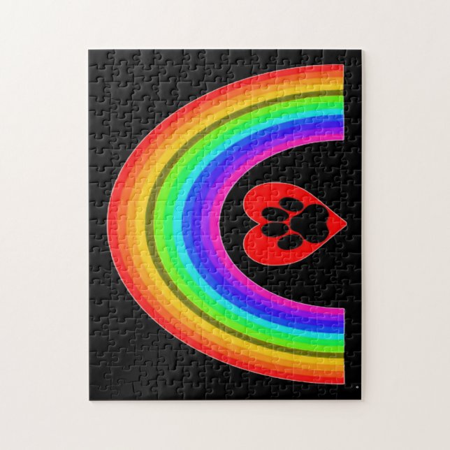 Corazón De Rompecabezas Con Pasta Bajo Arcoiris (Vertical)