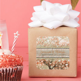 Corazón de Rosa Dorada Hoja Árbol Plaza Boda Sello