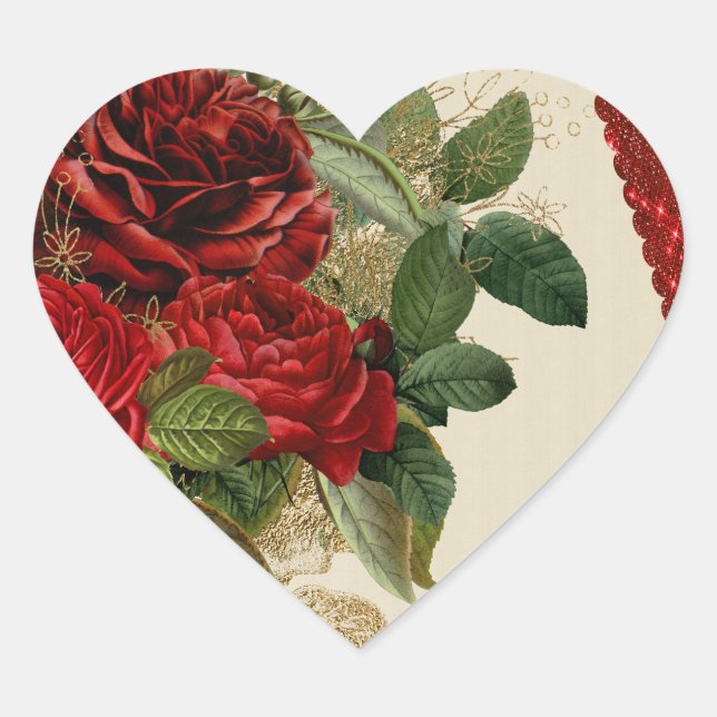 corazón de rosas pegatinas (Anverso)