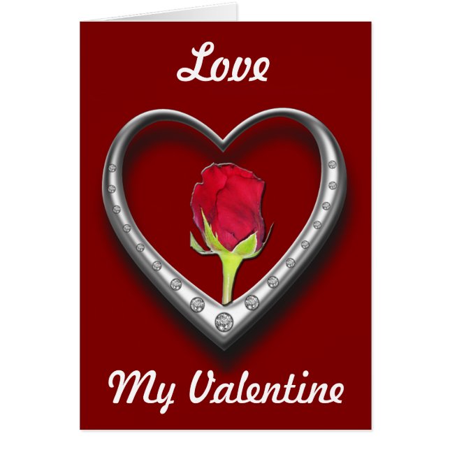 Corazón de San Valentín de joyas plateadas con ros (Frente)