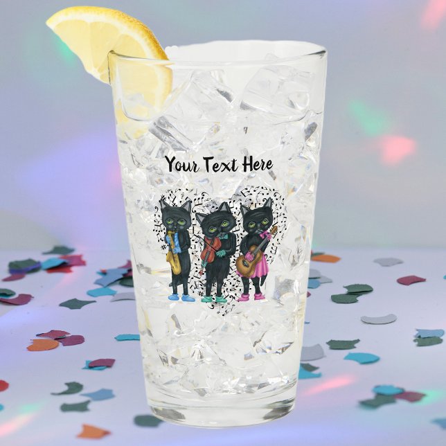 Corazón de tres instrumentos musicales de gatos ne (Black Cat musicians making music colourful shoes gloves heart of music notes on glass drink tumbler.)
