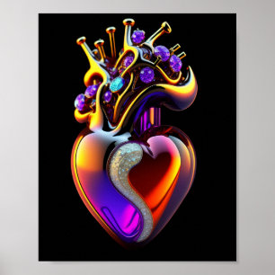 Corazón de vidrio iridiscente arte digital