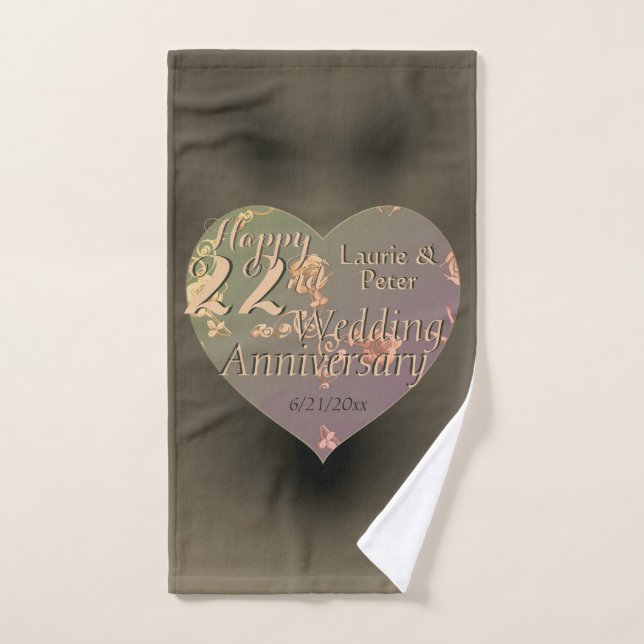 Corazón del 22° Aniversario del Boda (Toalla de mano)