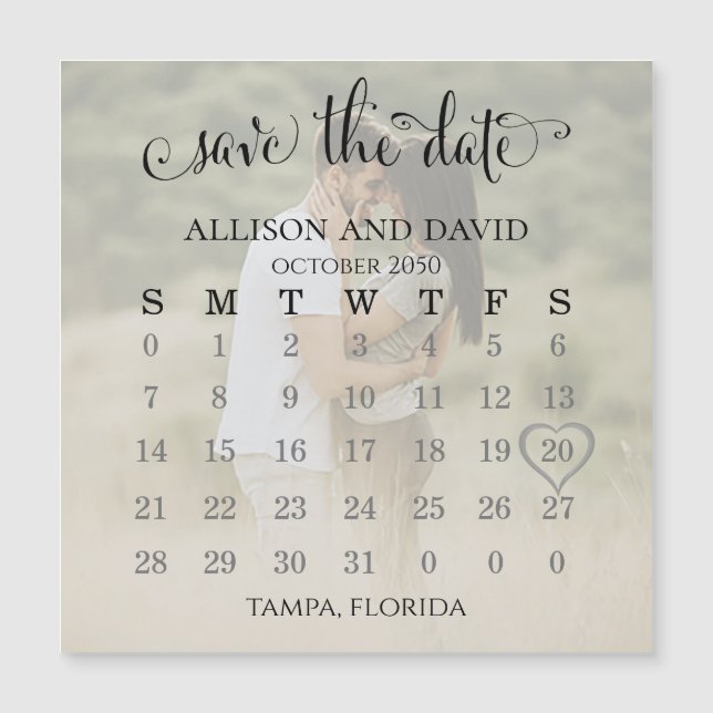 Corazón del calendario fotográfico Guardar el Boda (Anverso)