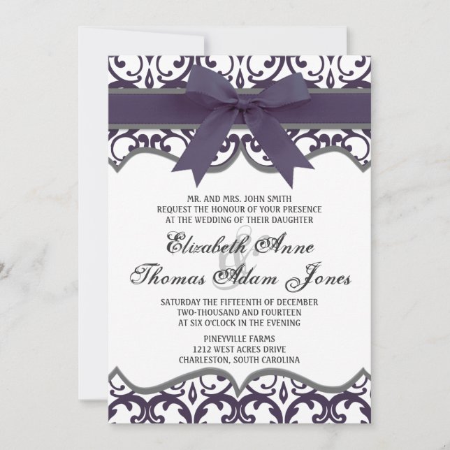 Corazón del damasco con la invitación de la boda (Anverso)