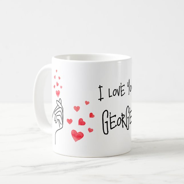 Corazón del dedo del amor rojo taza de café (Anverso izquierdo)