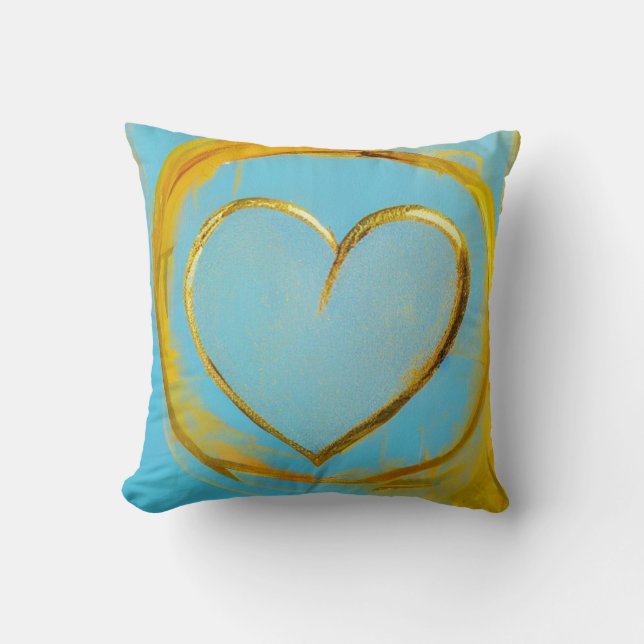 Corazón dorado con fondo azul claro Cojín decorati (Anverso)
